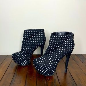 Faux suede rhinestone hidden platform booties